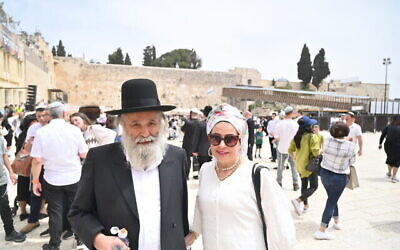 Edna and Yitzhak Hananyah after attending Birkat Kohanim in Jerusalem, Israel, on April 9, 2023. (Photo by Canaan Lidor)