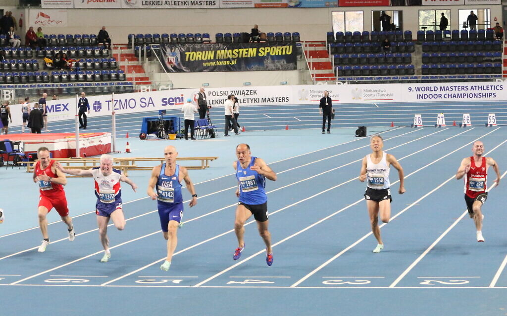 Allan Tissenbaum, third runner from the left, competed in the World Masters Track and Field Championships in Toruń. Photo by Shaggysphotos.com