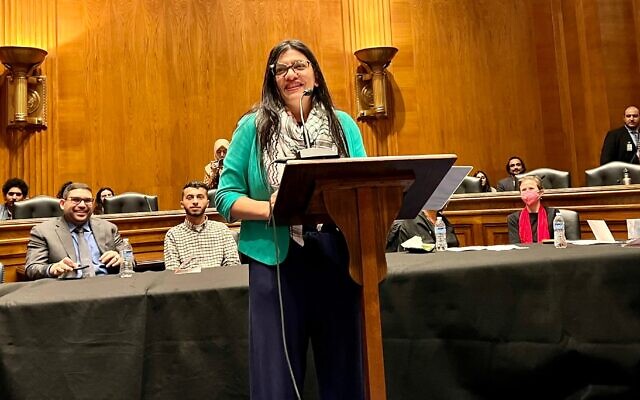Rep. Rashida Tlaib, a Michigan Democrat, addresses an event she organized in the Capitol complex marking the 'Nakba," May 10, 2023. (Twitter)