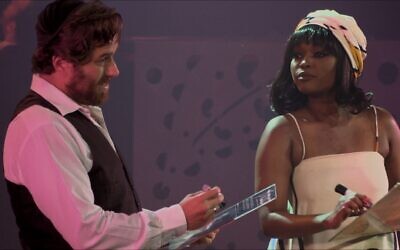 Josh Young as Shlomo Carlebach and Nya Trysha as Nina Simone in a filmed version of "Soul Doctor." (Yakir Bezalel)