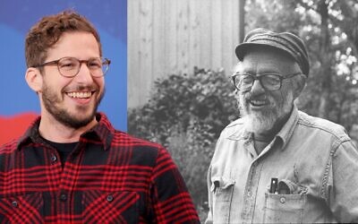 Jewish actor and comedian Andy Samberg, left, portrays World War II photographer David E. Scherman, right in the biographical film "Lee. (Images courtesy of Rich Polk via Getty Images for IMDb and Wikimedia)
