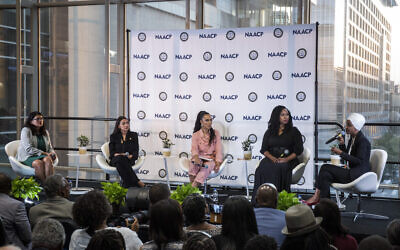 WASHINGTON, DC - SEPTEMBER 11: Rep. Rashida Tlaib (D-MI), Rep. Alexandria Ocasio-Cortez (D-NY), Rep. Ayanna Pressley (D-MA), and Rep. Ilhan Omar (D-MN) participate in a town hall hosted by the NAACP moderated by CNN Commentator Angela Rye, center, on September 11, 2019 in Washington, DC. The congresswomen talked about their backgrounds and how they were disruptors who “challenged conventional wisdom and assumptions” about how to get elected, among other topics. (Photo by Zach Gibson/Getty Images)