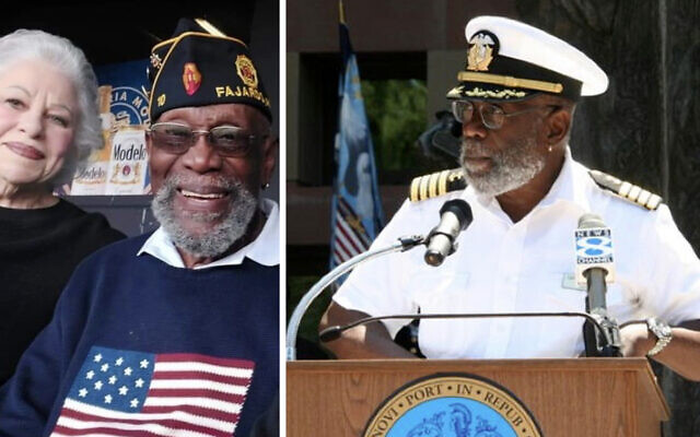 Left, Bill Pinkney and his former wife, Chicago food celebrity Ina Pinkney (Courtesy Ina Pinkney); at right, Capt. Bill Pinkney speaking in New Haven, Connecticut. (©2021Captain Bill Pinkney)