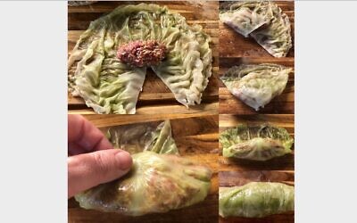 Steps in rolling sweet and sour cabbage (Photos by Jessica Grann)