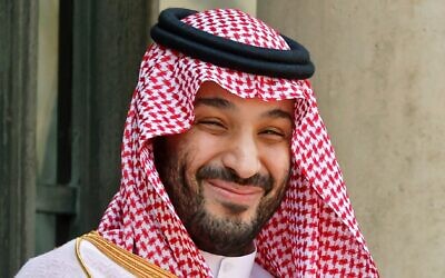 Saudi Arabia's Crown Prince Mohammed bin Salman (MBS) poses prior to a working lunch with French President Emmanuel Macron at the Elysee Presidential Palace, June 16, 2023. (Chesnot/Getty Images)