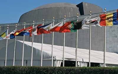 Flags of member nations at the United Nations Headquarters (Photo by I, Aotearoa, CC BY-SA 3.0, via Wikimedia Commons)