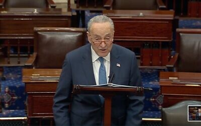 New York Sen. Chuck Schumer, a Jewish Democrat who is the majority leader, delivers a speech on antisemitism in the U.S. Capitol, Nov. 29, 2023. (Senate website/screenshot)