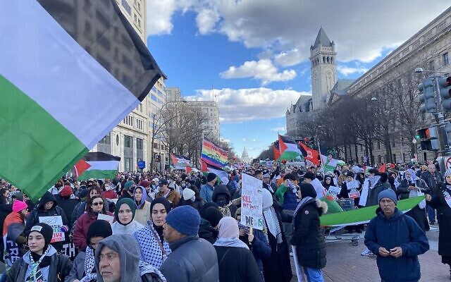 Protesters at the "March for Gaza" in Washington, D.C. on Jan. 13, 2023. (Photo by Andrew Bernard)