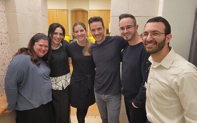Anna Yolkut, Etti Martel, Laurie Klitsner, Yisrael Klitsner, Michael Milch and Rabbi Yitzi Genack gather during a recent mission to Israel. (Photo courtesy of Rabbi Yitzi Genack)