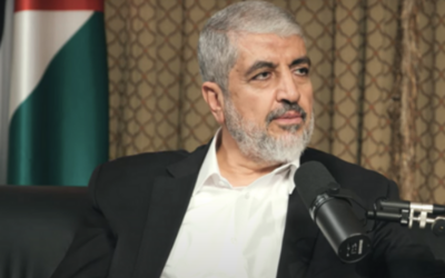 Khaled Mashaal, member of Hamas's political bureau, speaks to Kuwaiti podcaster Ammar Taqi on January 16, 2024 (Video screenshot via The TImes of Israel)