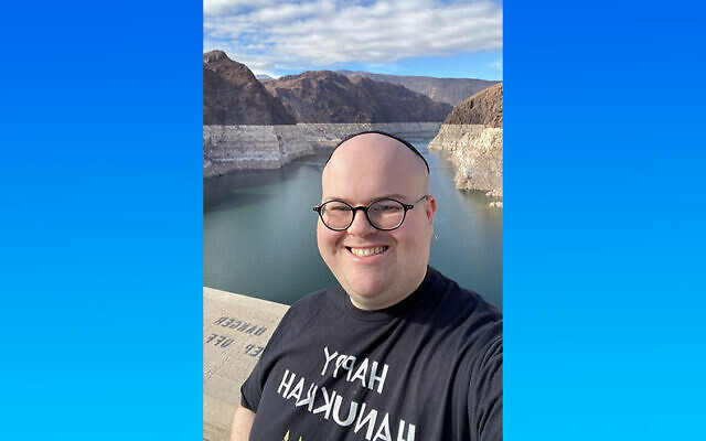 Nico Demkin visited the Hoover Dam wearing a kippah and Hanukkah shirt. (Photo provided by Nico Demkin)