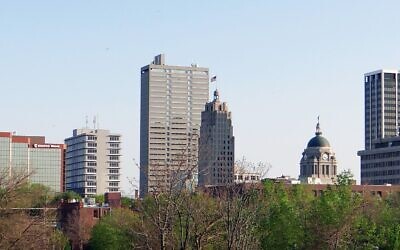 The skyline of Fort Wayne, Indiana, May 10, 2014. (Momoneymoproblemz via Wikimedia Commons)