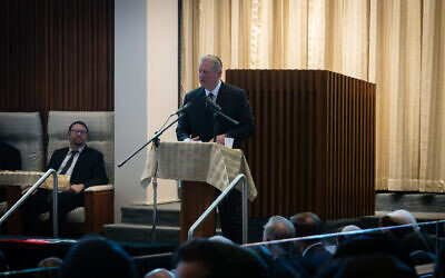 Al Gore speaks at Sen. Joe Lieberman's funeral in Stamford, Connecticut, March 29, 2024. (Luke Tress)