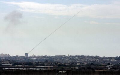 A rocket fired from a civilian area in Gaza toward civilian areas in Southern Israel (Photo by paffairs_sanfrancisco, CC BY-SA 2.0 , via Wikimedia Commons)