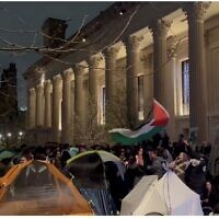 The Yale University pro-Palestinian encampment on Friday night. (Screenshot via JTA)