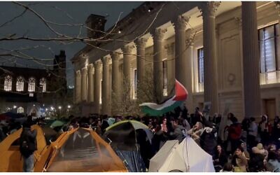 The Yale University pro-Palestinian encampment on Friday night. (Screenshot via JTA)