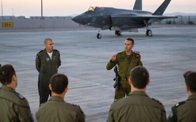 IDF Chief of Staff Lt. Gen. Herzi Halevi speaks to troops at the Nevatim Airbase in southern Israel, April 15, 2024. (Israel Defense Forces)