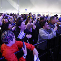 A crowd watches rapper Kosha Dillz perform during the "We Will Dance Again" event presented by MIT Hillel in Cambridge, Massachusetts, May 16, 2024. Hillels have come under fire from some campus encampments, which have demanded schools cut ties with them. (Danielle Parhizkaran/The Boston Globe via Getty Images)