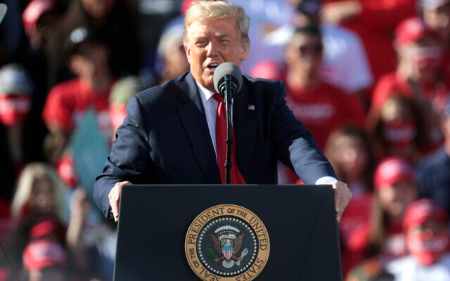 President Donald Trump speaking at a campaign rally in Goodyear, Arizona, in October 2020 (Photo by Gage Skidmore from Surprise, AZ, United States of America, CC BY-SA 2.0 , via Wikimedia Commons)