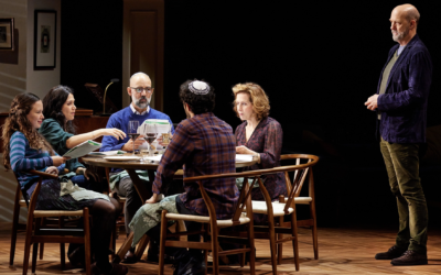 The Benhamou family of Paris conducts a Passover seder in a scene from Broadway's "Prayer for the French Republic," which was nominated for three 2024 Tony Awards. (Photo by Jeremy Daniel, via JTA)