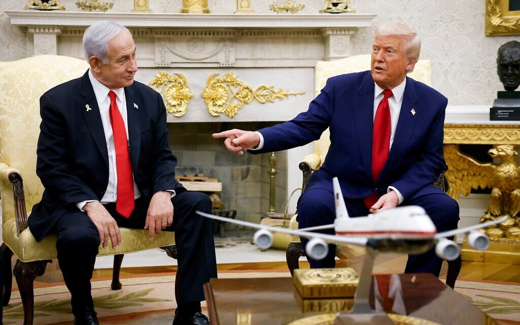 U.S. President Donald Trump, accompanied by Israeli Prime Minister Benjamin Netanyahu, speaks during a meeting in the Oval Office of the White House on April 7, 2025 in Washington, DC. (Kevin Dietsch/Getty Images) U.S. President Donald Trump, accompanied by Israeli Prime Minister Benjamin Netanyahu, speaks during a meeting in the Oval Office of the White House on April 7, 2025 in Washington, DC. (Kevin Dietsch/Getty Images)