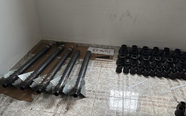 Makeshift rockets found by IDF troops during a raid in the Ramallah area of the West Bank, early September 19, 2025. (Israel Defense Forces) Makeshift rockets found by IDF troops during a raid in the Ramallah area of the West Bank, early September 19, 2025. (Israel Defense Forces)