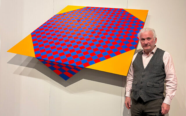 Dan Droz, right, stands beside 'Checkered Table,' Acrylic on Canvas mounted to Aluminum 71 x 42 x 7 in. (Photo courtesy of Dan Droz) Dan Droz, right, stands beside 'Checkered Table,' Acrylic on Canvas mounted to Aluminum 71 x 42 x 7 in. (Photo courtesy of Dan Droz)
