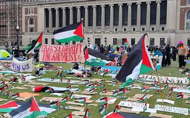 The Gaza solidarity encampment at Columbia University, April 21, 2024. (Photo by Abbad Diraneyya via Wikimedia Commons)