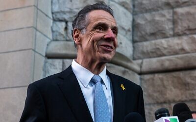 Andrew Cuomo speaks outside the West Side Institutional Synagogue, April 1, 2025, New York City. (Spencer Platt/Getty Images)
