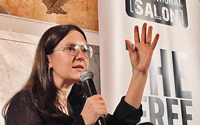 Bari Weiss during an interview with ex-MK Einat Wilf (not in picture), at the Jaffa Hotel Chapel on January 28, 2024. (Tel Aviv International Salon via The Times of Israel) Bari Weiss during an interview with ex-MK Einat Wilf (not in picture), at the Jaffa Hotel Chapel on January 28, 2024. (Tel Aviv International Salon via The Times of Israel)