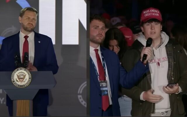 Vice President J.D. Vance takes a question about Israel from a conservative student at the University of Mississippi in Oxford, Miss., Oct. 29, 2025. (Screenshot)