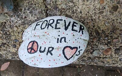 A decorative rock left outside the Tree of Life building on Oct. 27, 2022. (Photo by Adam Reinherz)