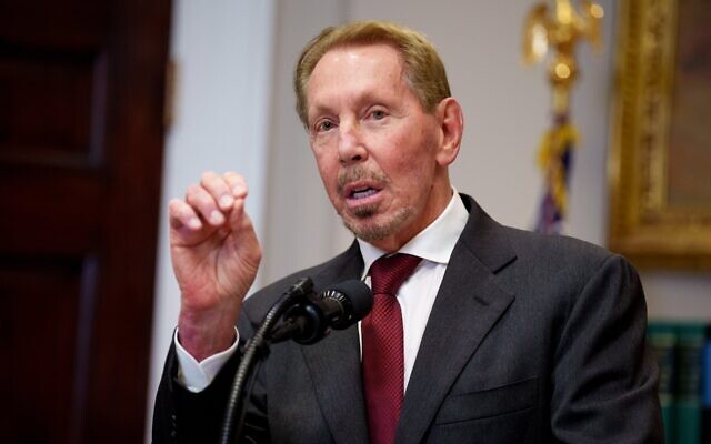 Oracle co-founder Larry Ellison speaks during a news conference with U.S. President Donald Trump in the Roosevelt Room of the White House on January 21, 2025 in Washington, DC. (Photo by Andrew Harnik/Getty Images)