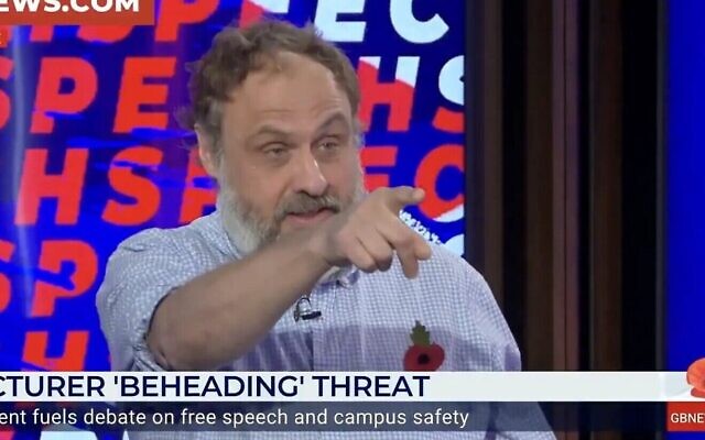 Michael Ben-Gad speaks at the GBNews studio in London. U.K. on Oct. 27, 2025. (Photo credit: Screenshot from GBNews, via JNS)