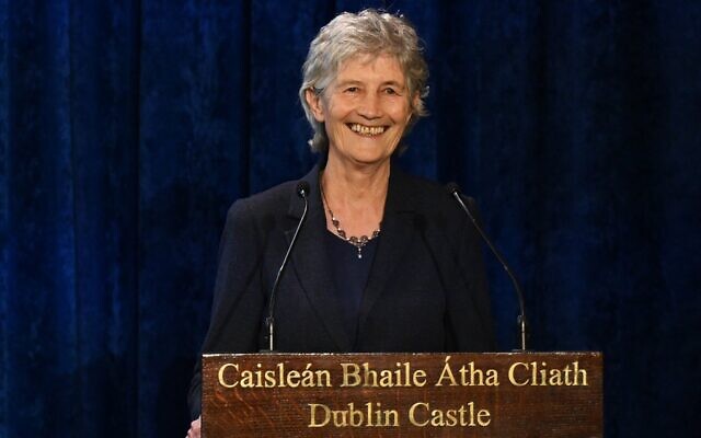 Irish president-elect Catherine Connolly addresses the audience at the official declaration at Dublin Castle on October 25, 2025 in Dublin, Ireland. (Charles McQuillan/Getty Images)