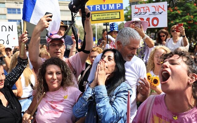 Einav Zangauker, the mother of hostage Matan Zangauker, celebrates as people react to the news of the Gaza peace deal at Hostages Square on October 9, 2025 in Tel Aviv, Israel. (Chris McGrath/Getty Images) Einav Zangauker, the mother of hostage Matan Zangauker, celebrates as people react to the news of the Gaza peace deal at Hostages Square on October 9, 2025 in Tel Aviv, Israel. (Chris McGrath/Getty Images)