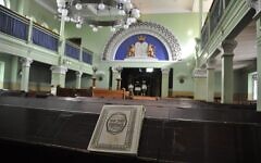 A siddur rests inside the Helsinki Synagogue. (Photo by Adam Reinherz)