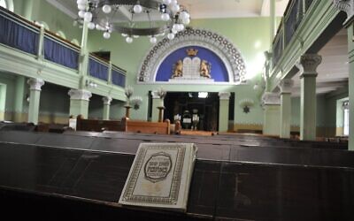 A siddur rests inside the Helsinki Synagogue. (Photo by Adam Reinherz)