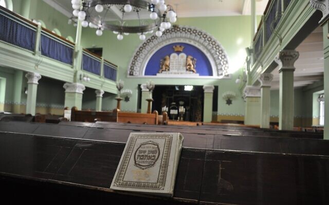 A siddur rests inside the Helsinki Synagogue. (Photo by Adam Reinherz)