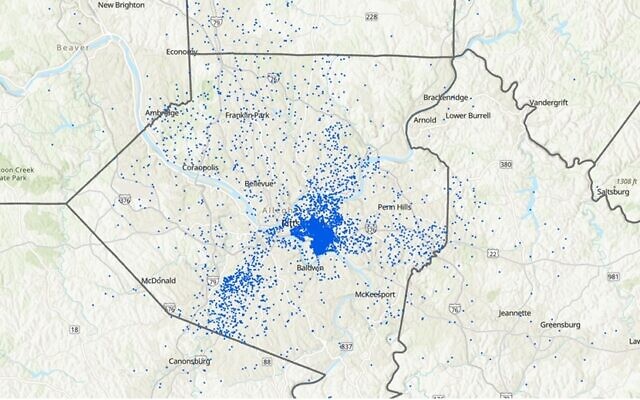 Population of Jewish Pittsburgh remains stable; the majority of households are in the East End with a shift to the north and south (Image courtesy of the Jewish Federation of Greater Pittsburgh)