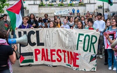 Pro-Palestinian students demonstrate at University College London, May 15, 2024. (Krisztian Elek/SOPA Images/LightRocket via Getty Images)