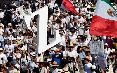 Demonstrators attend the "For Peace" march organized by Generation Z against the government of Mexican President Claudia Sheinbaum in Guadalajara, Mexico, on Nov. 15, 2025.  (Ulises Ruiz / AFP via Getty Images)
