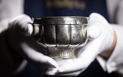 Handle with care: the record-setting kiddush cup. (Courtesy of Sotheby’s, via the Forward)