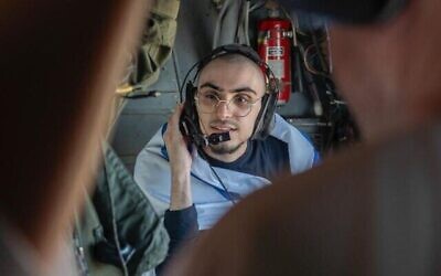 Rom Braslavski on his way back to Israel after two years in captivity in Gaza, October 13, 2025. (Government Press Office)