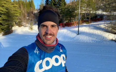 Israeli skier Attila Mihaly Kertesz takes a selfie following a cross-country race. (Courtesy photo via The Times of Israel)