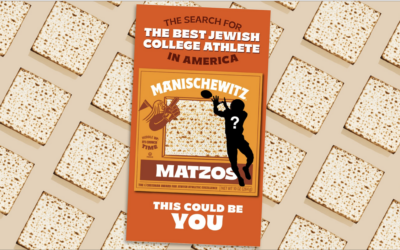 The winners of the search for America's "best Jewish college athlete" will be announced in March 2026. (Photo at center courtesy Manischewitz; JTA illustration)