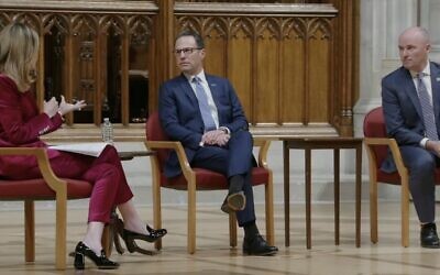 Pennsylvania Gov. Josh Shapiro and Utah Gov. Spencer Cox talk with "Today Show" co-anchor Savannah Guthrie as part of an "NBC News" series on "finding common ground," at the Washington National Cathedral in D.C., Dec. 9, 2025. (Source: Screen capture/Pennsylvania Capital-Star, via JNS)