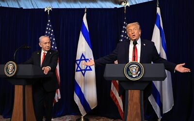 President Donald Trump holds a press conference with Israeli Prime Minister Benjamin Netanyahu at his Mar-a-Lago club on Dec. 29, 2025 in Palm Beach, Florida. (Joe Raedle/Getty Images)