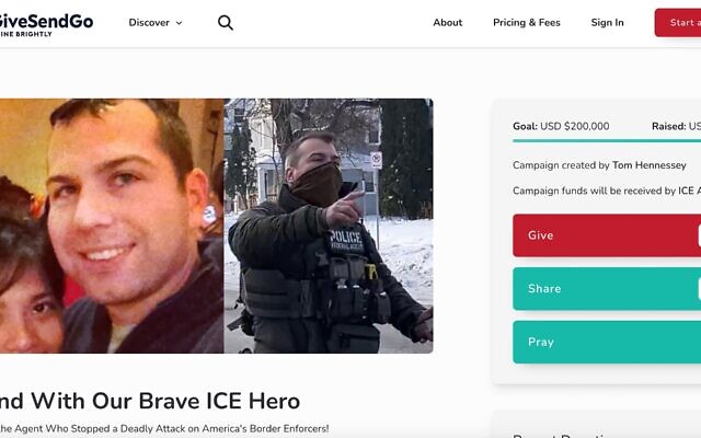 The webpage for a fundraiser for the ICE agent who shot and killed Renee Good, Jan. 12, 2026. (Screenshot) The webpage for a fundraiser for the ICE agent who shot and killed Renee Good, Jan. 12, 2026. (Screenshot)