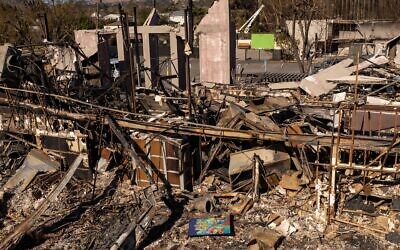 The remains of the Pasadena Jewish Temple and Center following the Eaton Fire in Jan. 2025. (Josh Edelson/AFP via Getty Images)